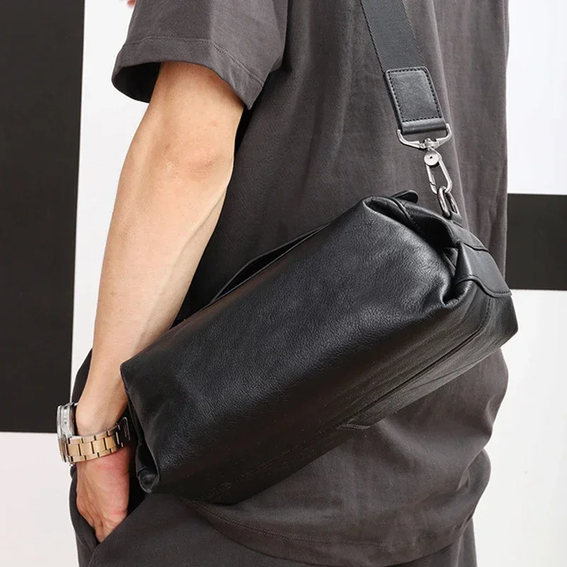 2024 New Fashion Solid Genuine Leather Men Crossbody Bag Casual Business Men's Messenger Korean Shoulder Handbags Bags