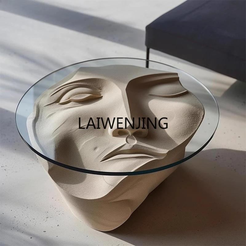 face sculpture coffee table fiberglass special-shaped low table glass coffee table
