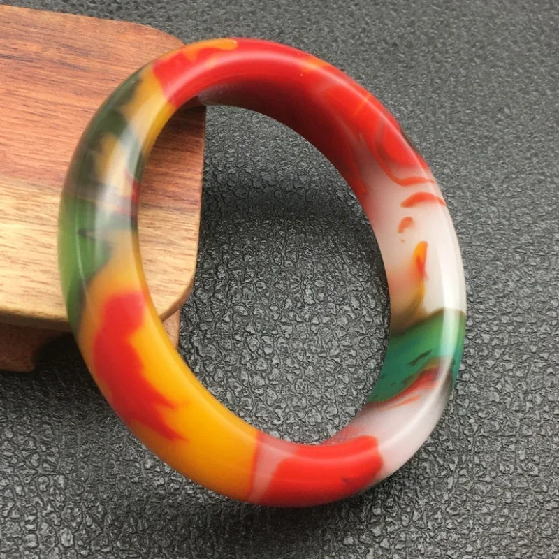 

Outer Mongolia Bracelet Imitation Gold Silk Jade Bracelet Colorful Widen and Thicken Jade Bracelet Women's Safeness Bracelet