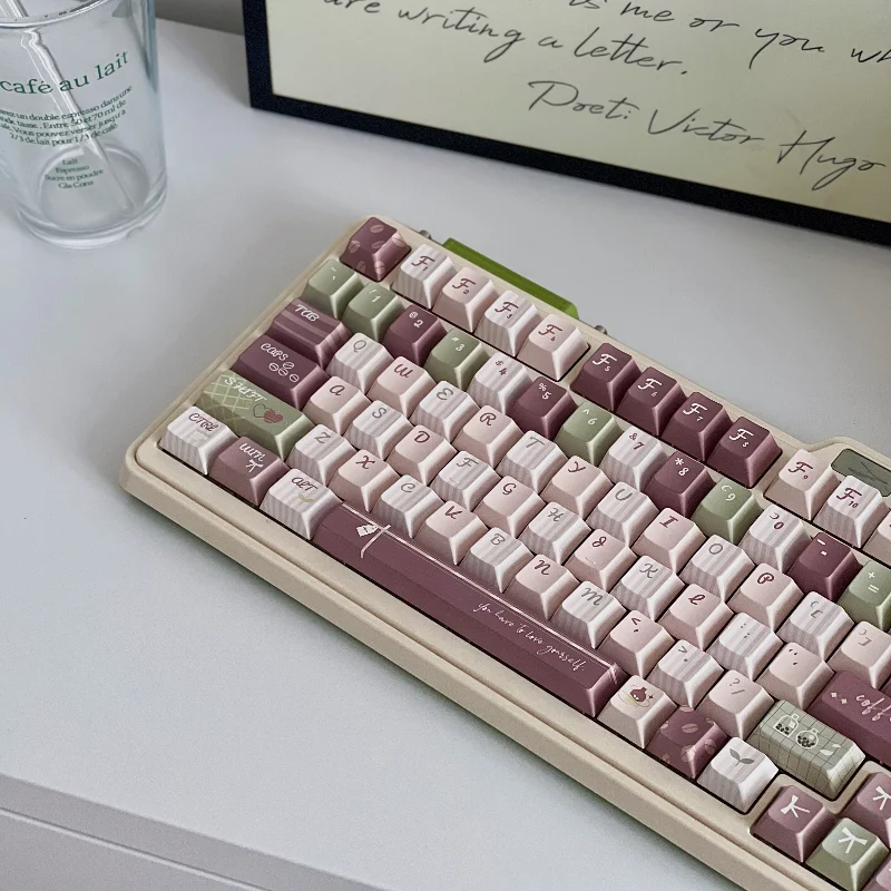 Imagem -03 - Matcha Latte Keycap Grupo Chaves Cereja Pbt 132 Gmk Icbc Cor de Café Verde Retro Combinando Apenas Keycaps 75 87 98 104 108