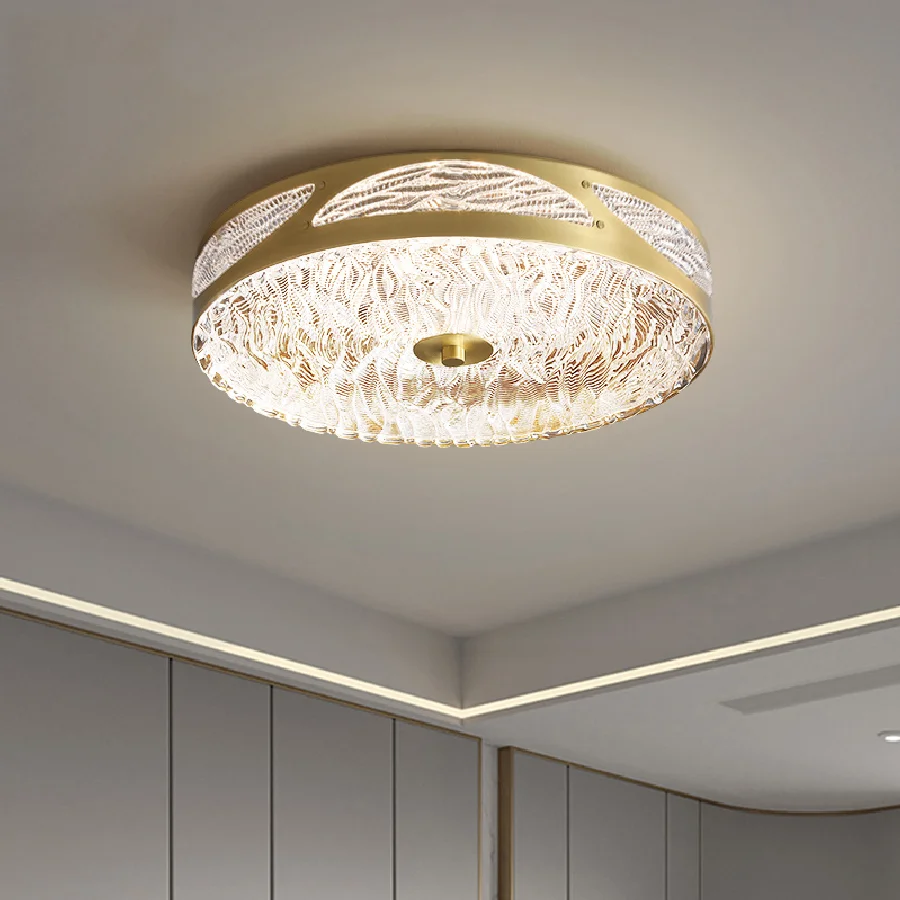 

Iwp Copper Ceiling Lamp Glass Top Light Luxury Water Texture Indoor LED Ceiling Lamp For Living Room Study Bedroom Dining Hall