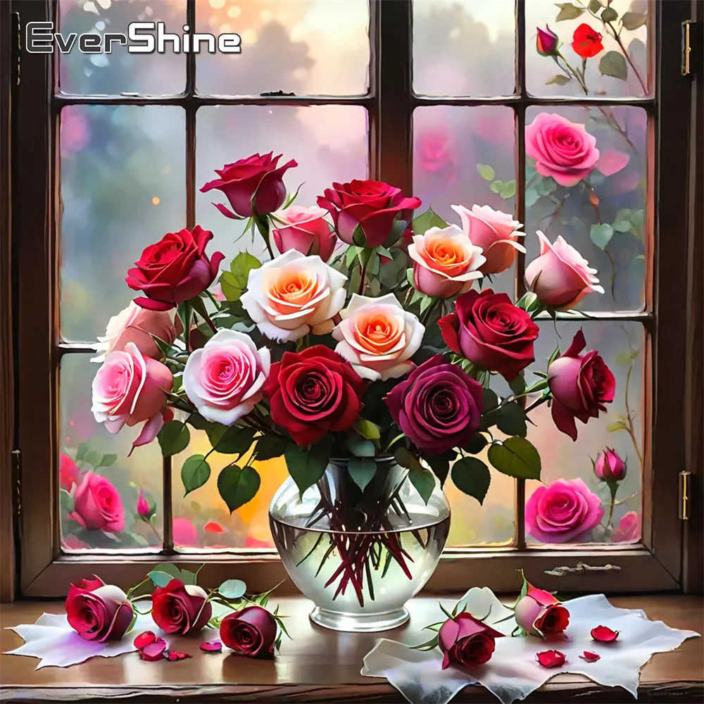 Evershine Kreuzstich Rose Einzigartiges Komplettset Stickereibedarf Blumenbild Handarbeit Handgemachtes Geschenk