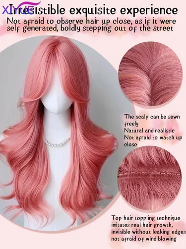 Imagen 2 del producto Peluca XIYUE naranja y rosa, pelucas sintéticas onduladas largas, peluca ondulada Natural de parte media, peluca de pelo para fiesta de Cosplay resistente al calor para uso diario