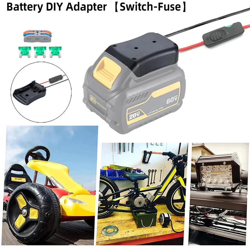 

Портативный адаптер питания для аккумулятора Dewalt 54V60V с предохранителями и переключателем включения/выключения, преобразователь аккумулятора для радиоуправляемых автомобилей, игрушечных роботов