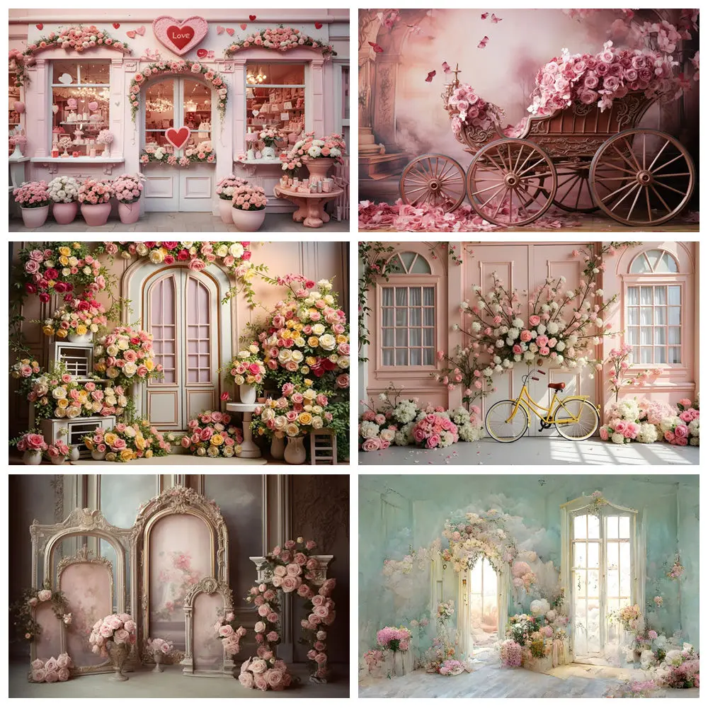 

Romantic Wedding Photography Backdrop Abstract Floral Indoor Baby Shower Birthday Wedding Portrait Decor Photo Background Banner