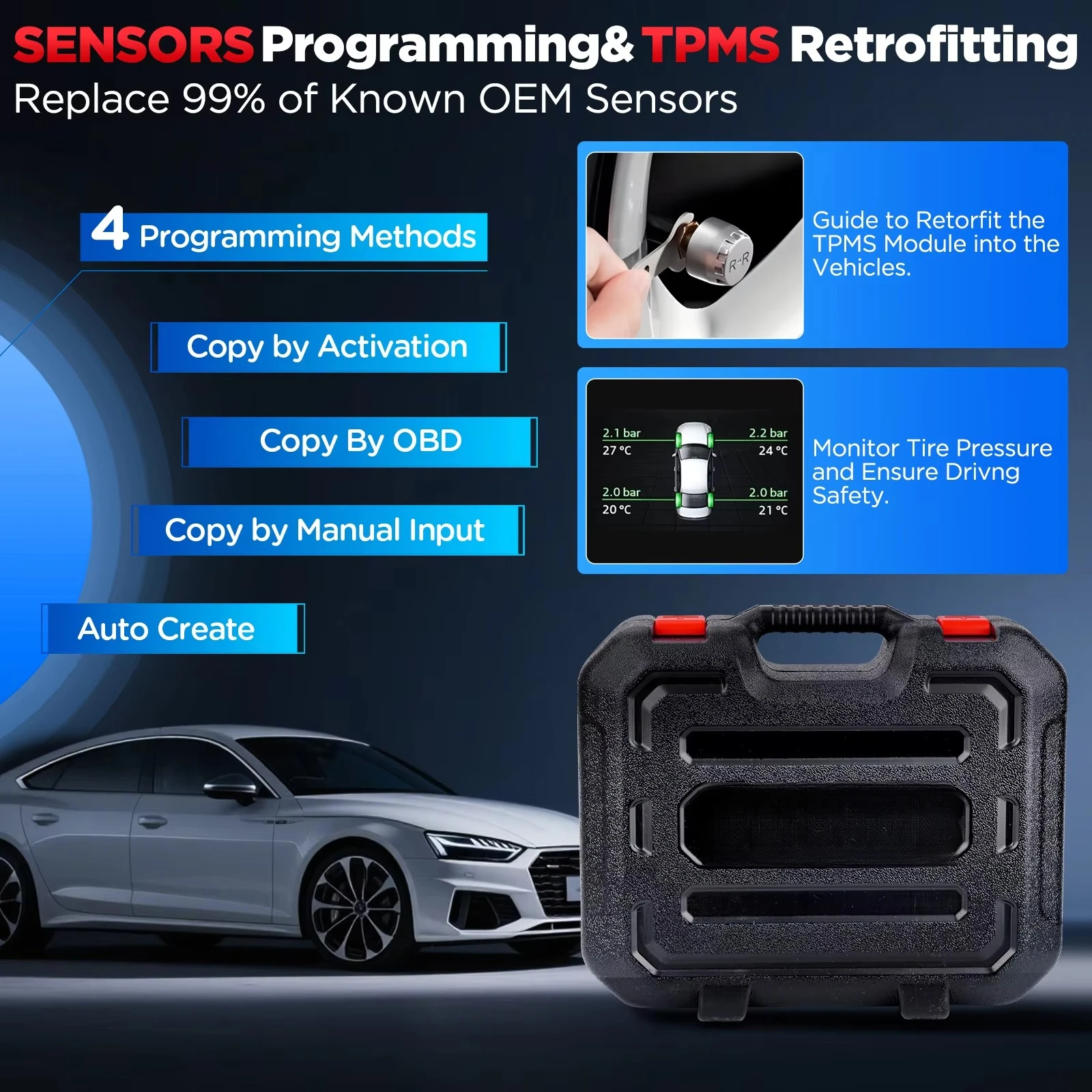PRO Full System Car Diagnostic Tool with TPMS Function & 26 Resets 2 Years Free Update