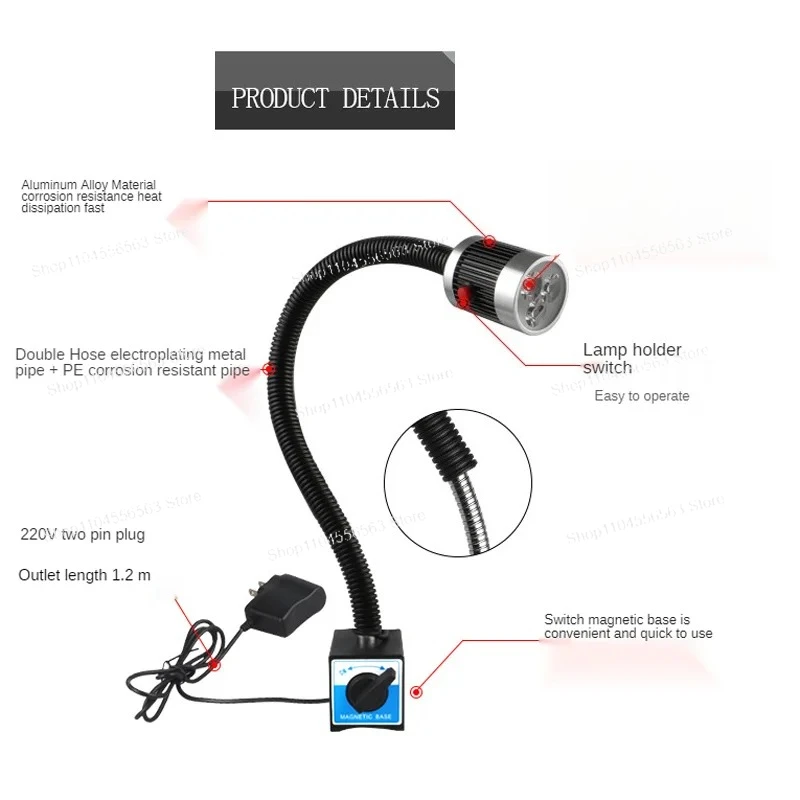 

9W 220V Magnetic Base LED Work Light | Super Bright Powerful Lathe Machine Lamp