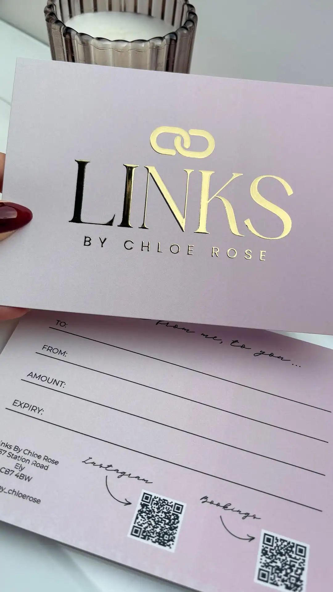 

Personalized Gift voucher Pink Gold Silver Foil Gift vouchers with logo Custom Design and Printing luxury to your business Card