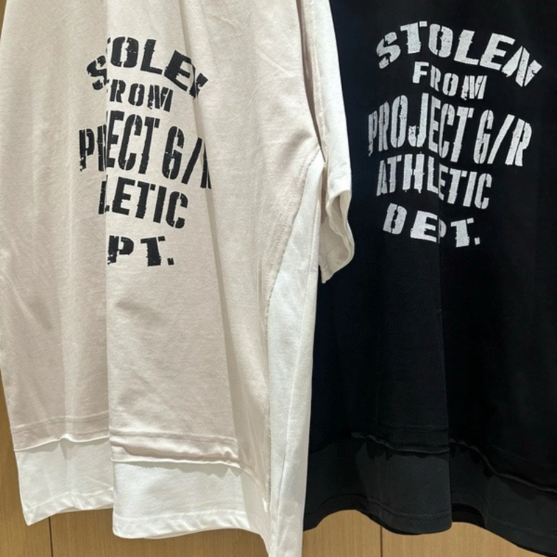 프로젝트 G/R Grailz 2026 비대칭 페이크 투피스 비주얼 디스플레이스먼트 패치워크 레터 프린트 반팔 티셔츠