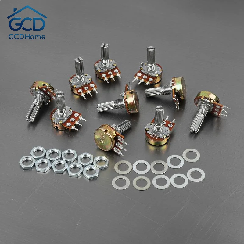 10Pcs WH148 B Type 1K-500K Single Potentiometer 15MM 20MM Shaft Adjustable Resistor for IoT Project Development