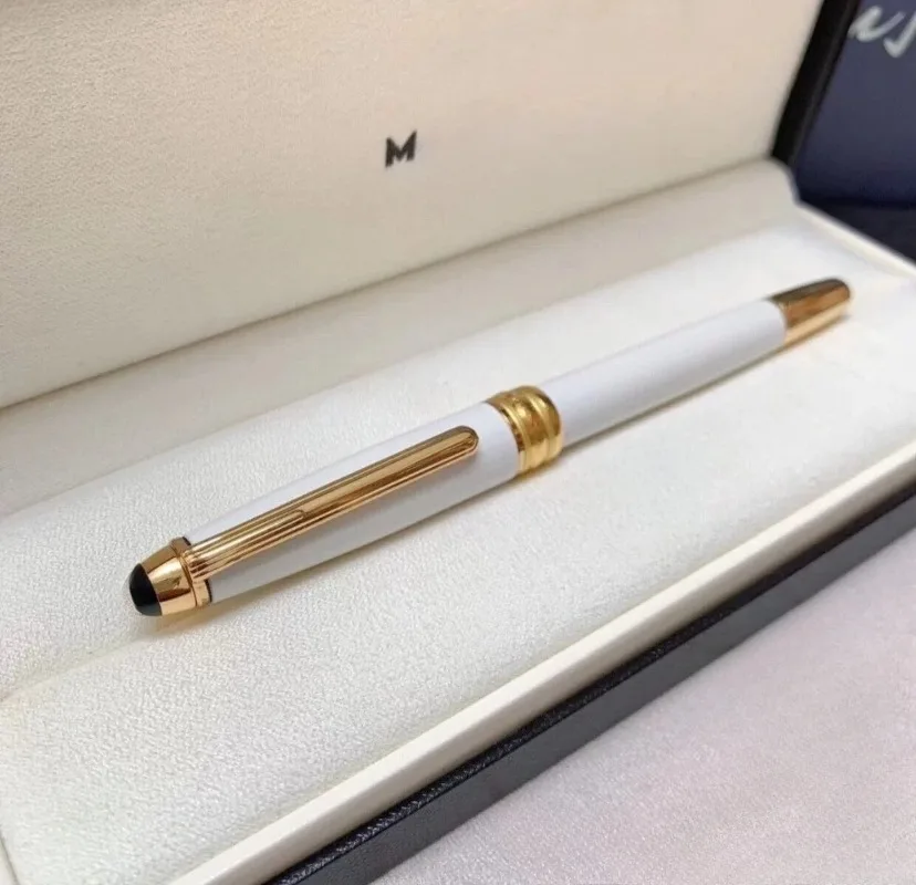 

M BrandWhite Barrel Gold&Silver RingBusiness Fountain Pen Luxur CollectionGiftOffice WritingCalligraphy Pen（No Pen Box Included）