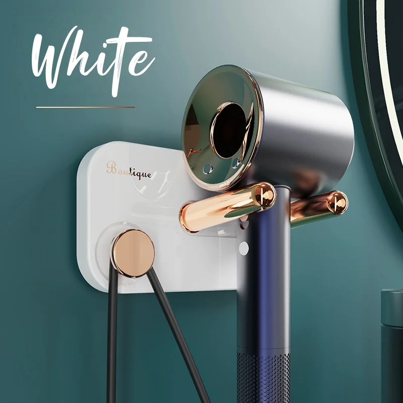 1-teiliger Haartrocknerhalter aus verdicktem Kunststoff für Badezimmer, Toilette, ohne Bohren, wandmontierte Anti-Drop-Halterung mit Kabelmanagement