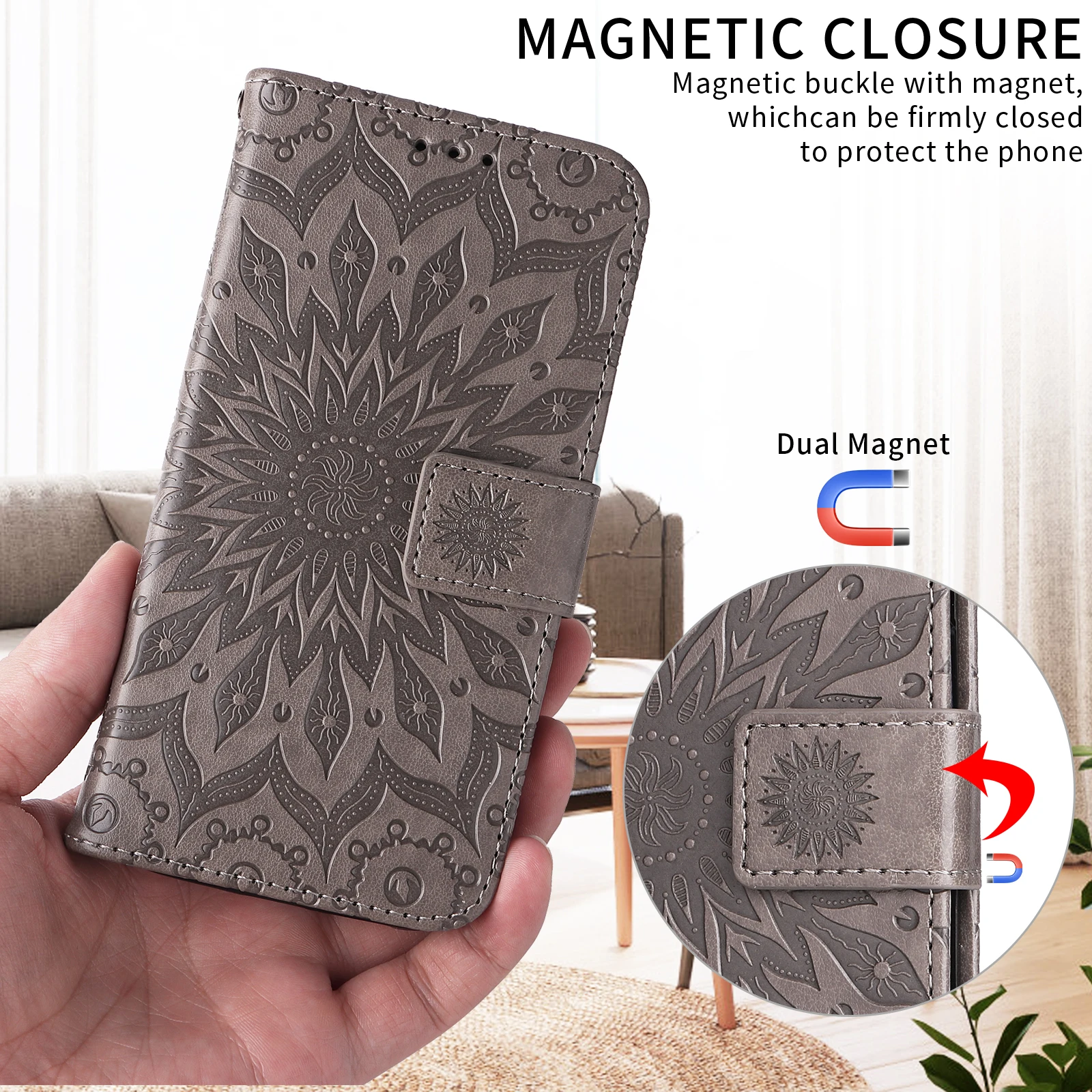 

Sunflower Totem PhonCase For iPhone 13 12 Pro Max iPhone12 13Mini Flip Card Slot Leather Phone Book Cover Single Folding Process