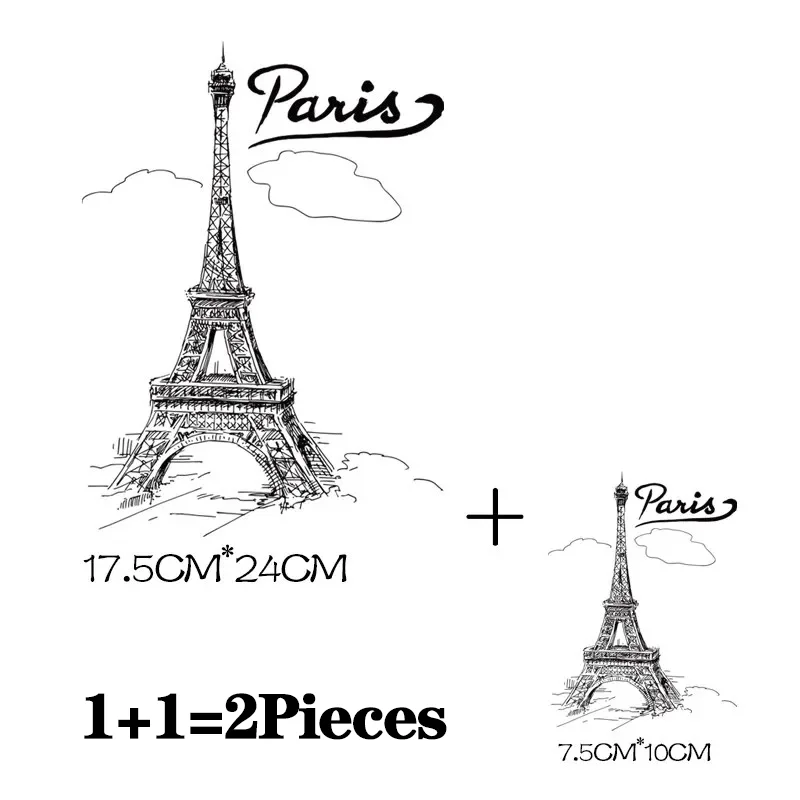2 sztuk/partia termiczne naklejki termotransferowe wieża eiffla na topliwe łaty do prasowania w aplikacji do prasowania ubrań