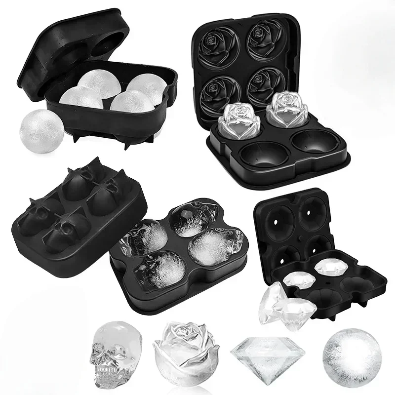 Skeleton Diamond Rose Shaped Ice Mold Silicone Ice Cube Maker Tray Mold For Bar Making Drink Halloween Party Christmas Supplies