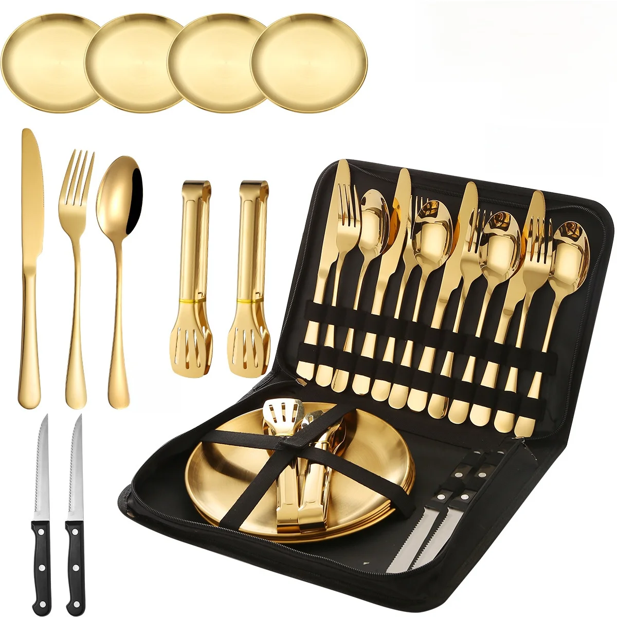 

Outdoor Portable Stainl Steel Cutlery Set 20pcs 4-Person Cam Western Steak Knife Fork Diware Sweet Course