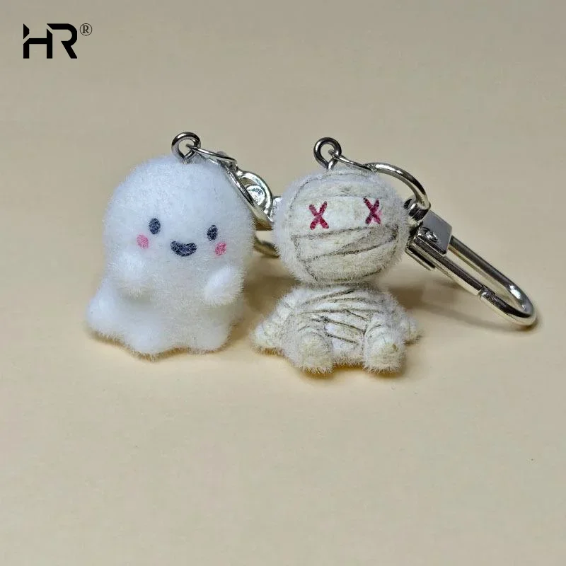 Kawaii Flocked Mummy Ghost Phone Chain Charm Strap Adorable Cartoon Plush Keyring INS Style Phone Case Bag Camera Pendant
