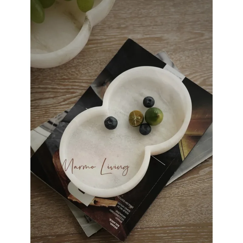 

White Onyx Natural Marble Tray for Fruit Jewelry Perfume Minimalism Tray for Kitchen Countertop Coffee Table Serving