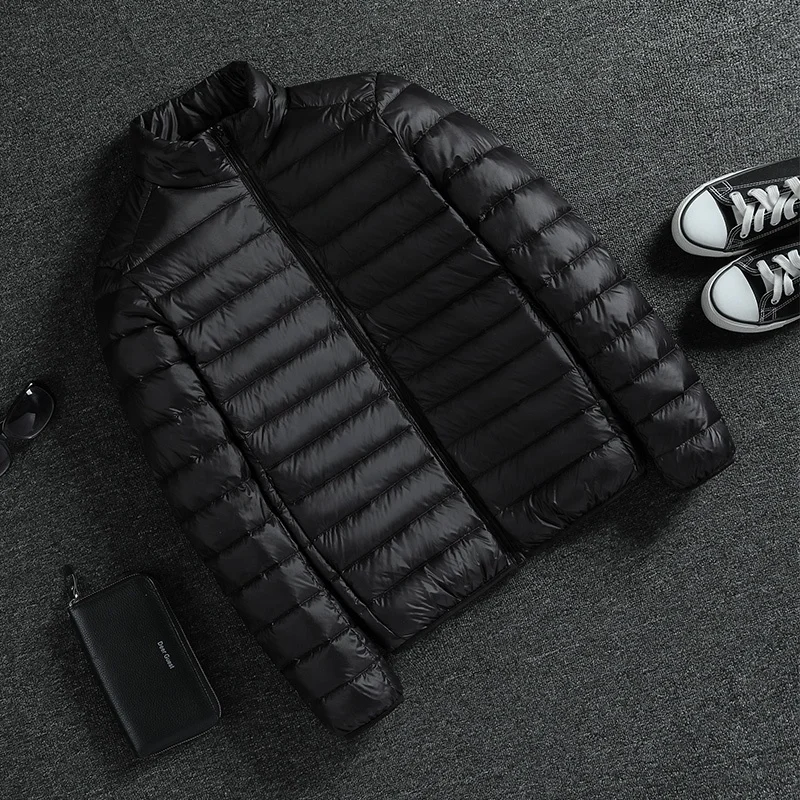 

New 2025 Men's Lightweight Cotton Jaet ort Sle down Fill No Collar Workwear Faionable Winter Coat Korean Version