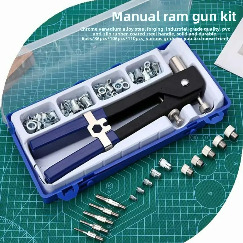 Ensemble de pistolets à rivets manuels, 86 pièces, 106 pièces, avec écrous, boulons, rondelles, rivets, robustes pour projets de bricolage en métal et plastique