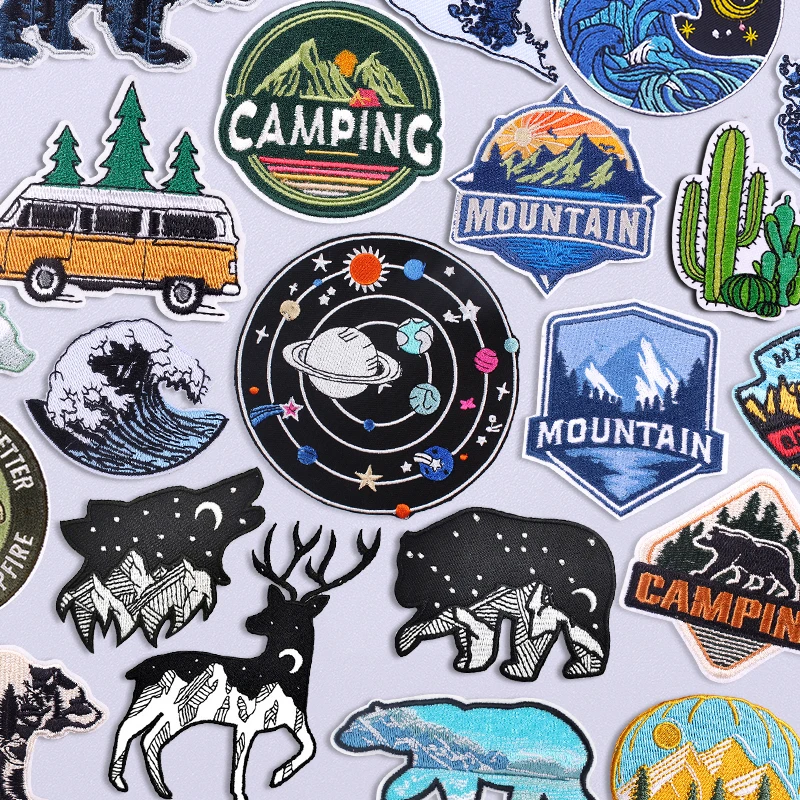 1-5 PCS Mountain Space Applique/Embroidery Patch Iron On Patches For Clothing Thermoadhesive Patches On Clothes DIY Sewing Patch