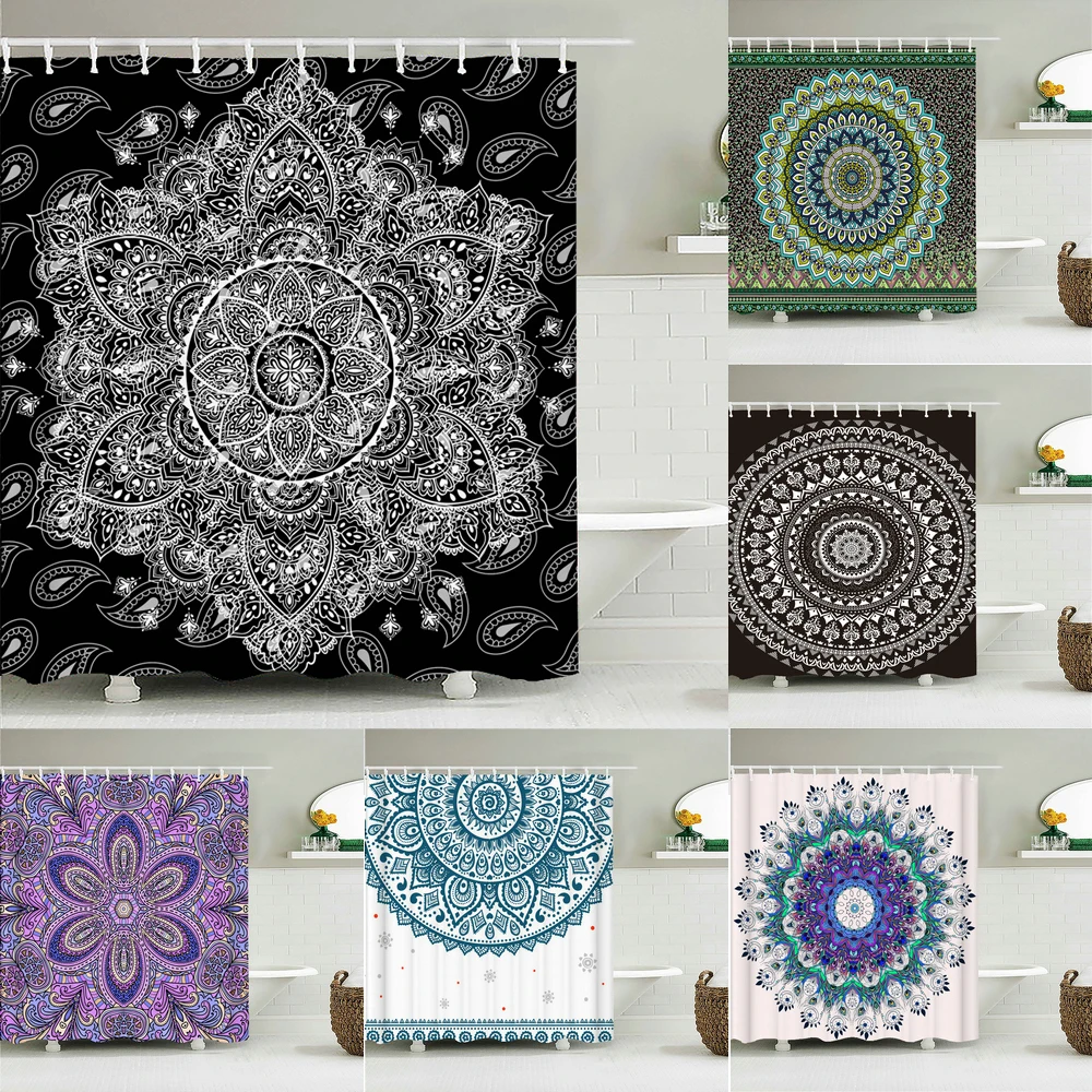 Waterproof Shower Curtain for Bathroom Bohemian Mandala Printing Bathtub Curtains Fabric Polyester Bath Curtain with Hooks