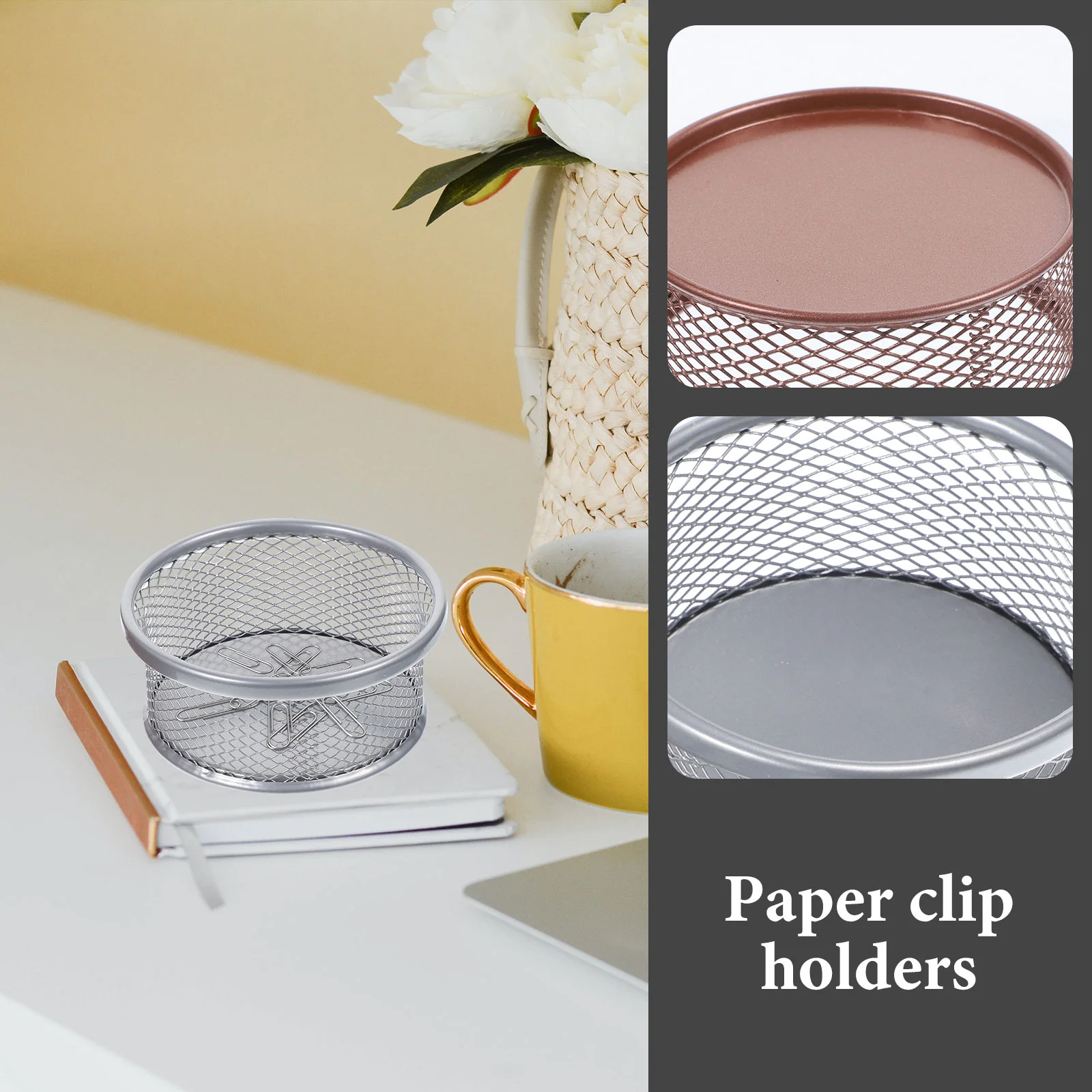 2 Pcs Storage Bucket Office Paperclips Desktop Mesh Dispensers Metal Holders for Sundries