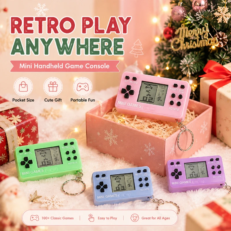 Mini Retro Game Console Keychain Portable Handheld Game Machine Multicolor Classic Game Toy Key Ring Creative Souvenir Gift