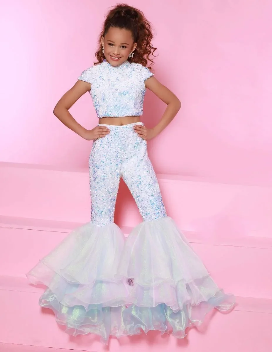 

Customized Girls Pageant Dresses Mermaid Two Pieces Sequins Flower Girl Dresses For Weddings First Communion Kids Baby