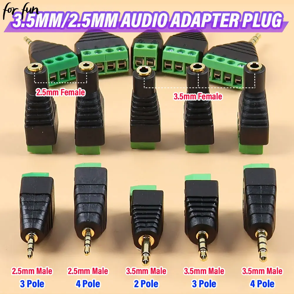 For-Fun 3.5mm 2.5mm 2/3/4 Pole Stereo Adapte Earphone AUX Audio Mono Channel Plug Jack Connector Solderless Screw Terminal
