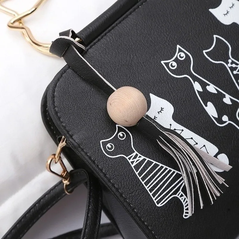 Women\'s Korean Version of The New Trend Printing Shoulder Bag Fashion Simple Handbag Diagonal Cat Handle Bag