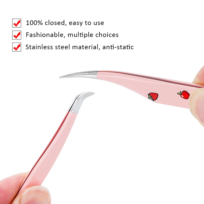 1Pcs Pink Strawberry Tweezers False Eyelash Tweezers High-Quality Eyelash Tweezers Extension Clip Stainless Steel Makeup Tools