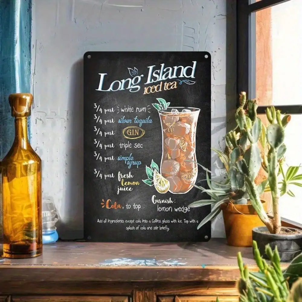 Letrero de estaño para receta de té helado de Long Island, pizarra Vintage, barra de cóctel/decoración del hogar, 8x12 pulgadas/20x30 Cm, 1 ud.