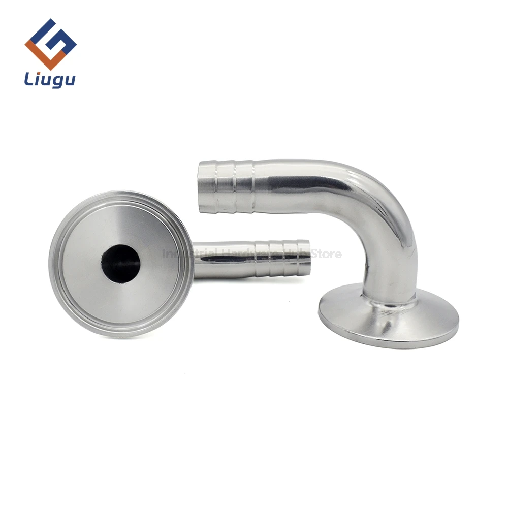 Sanitary 90° Tri Clamp Hose Barb Elbow 304 Stainless Steel, 12.7/14/16/19/25/32/38/51-108mm Hose Barb X Tri Clamp Pipe Fitting