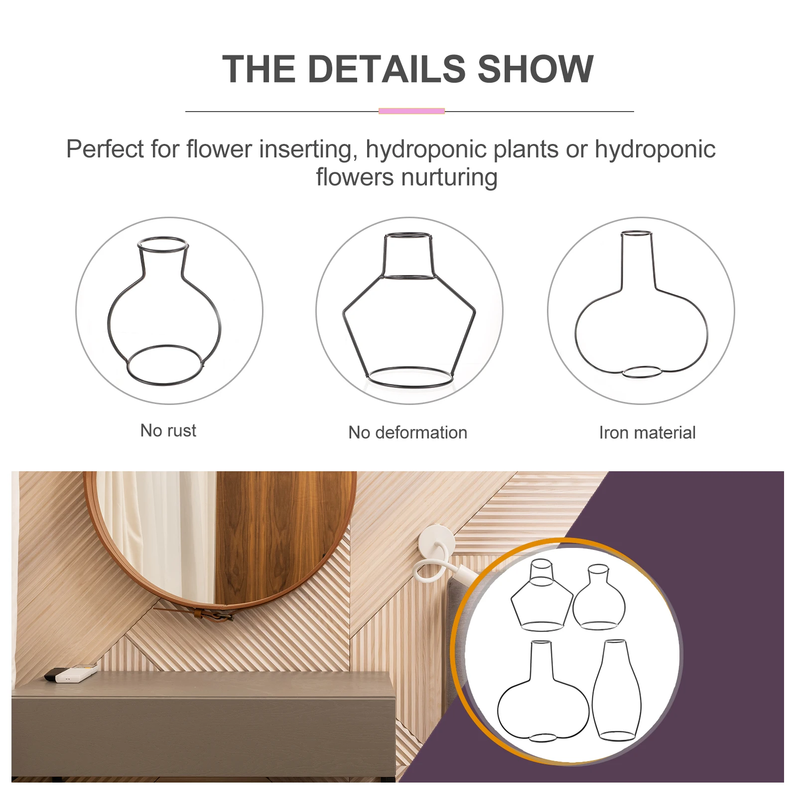 

4Pcs Iron Art Flower Rack Decorative Hydroponic Vase Desktop Centerpiece Clear Glass Tube Flower Arrangement Home Garden Decor