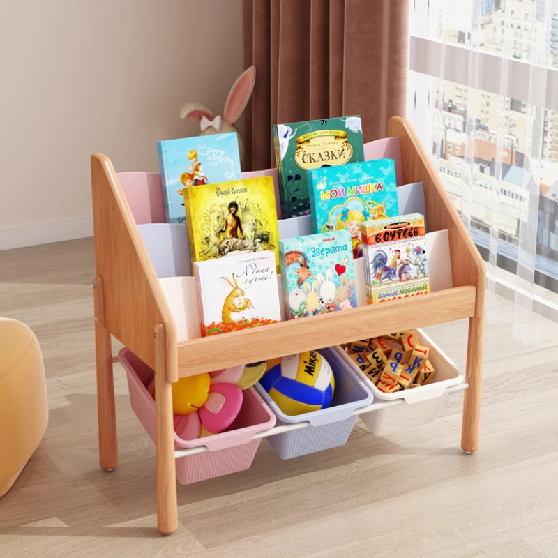 Bookshelf Picture Book Stand Solid Wood Floor Magazine Shelf