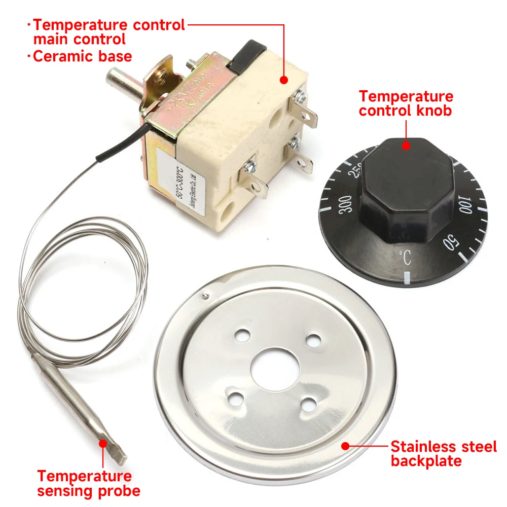 Imagem -03 - Termostato ac 250v 16a Controlador de Temperatura Rotativo Dial 50 a 300 Graus Celsius Interruptor de Controle de Temperatura para Forno Elétrico