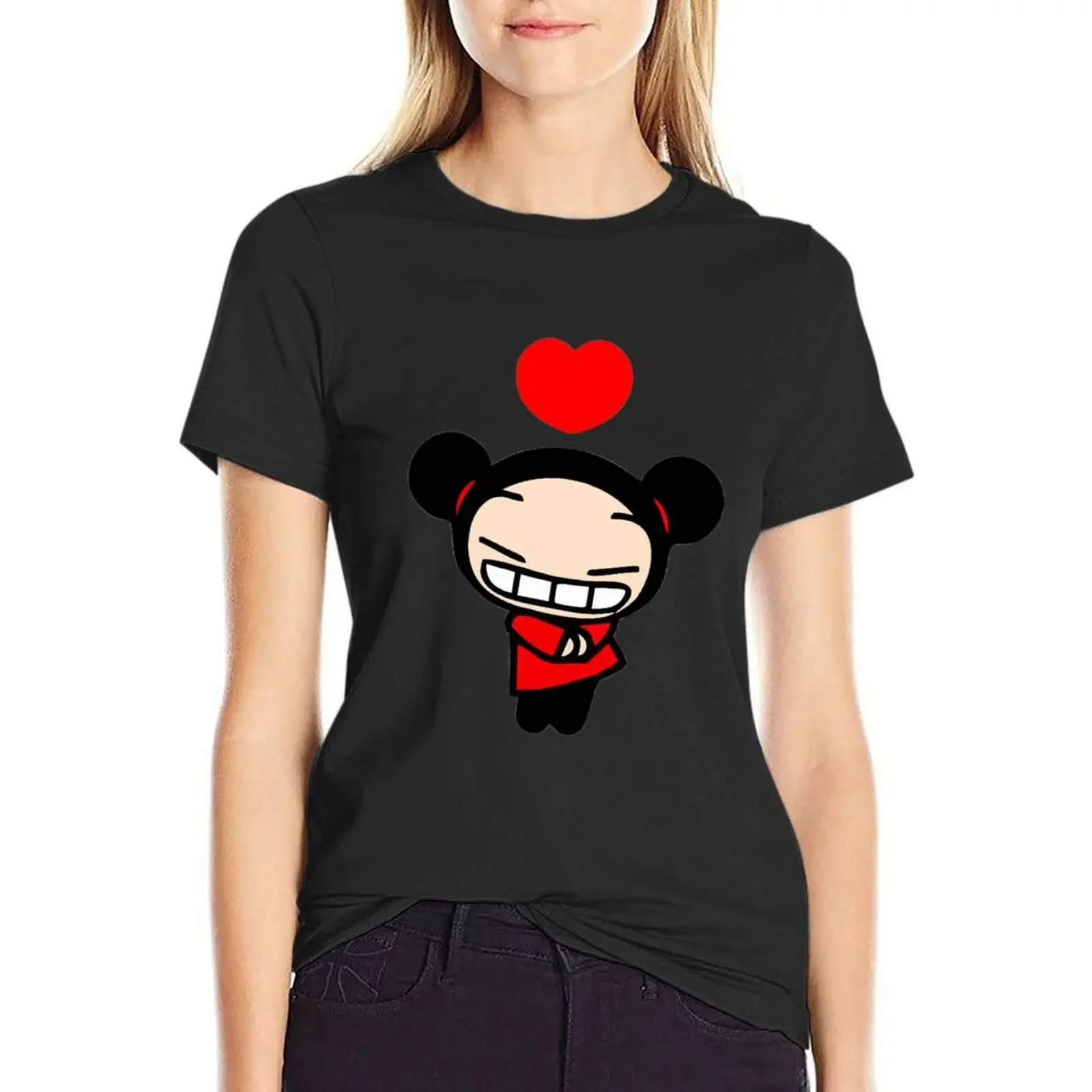 

Pucca Love T-Shirt blacks anime clothes animal print t-shirts for Women loose fit