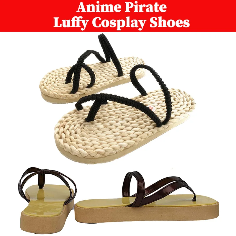 Luffy Cosplay Slippers Costume Accessories Anime Pirate Roleplay Shoes Outfits Props Adult Men Male Disguise Fantasia Footwear