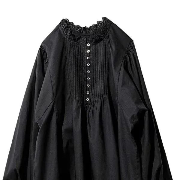 2025 여름 여성을위한 새로운 주름 예술적 긴팔 셔츠 탑