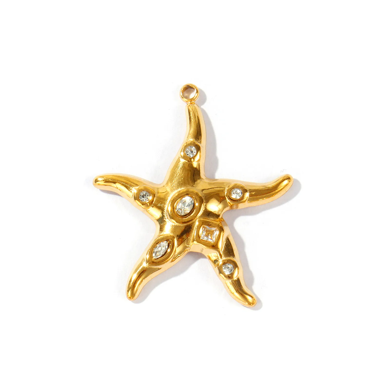 2 Stück wasserdichter Ozean-Schmuck aus 304 Edelstahl und Strass, 18 Karat vergoldete Seestern-Anhänger für die DIY-Herstellung, 3,2 cm x 2,8 cm – Detail 5