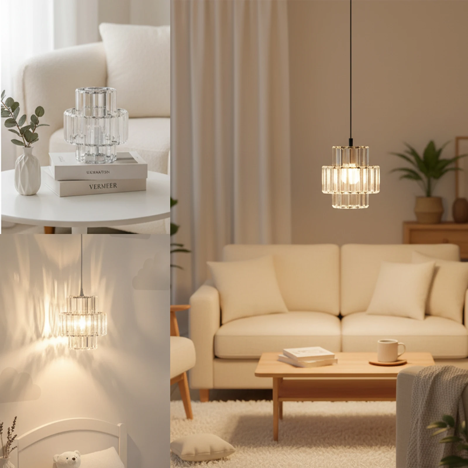 Lamp Shade Replacement, Three Tier Cylinder Crystal Glass for Pendant Ceiling Light