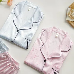 2024 Summer New Loungewear Home Suit Lady Satin Pajamas 2Pcs Long Sleeve Nightwear Luxury Ice Silk Sleepwear Loose Pyjamas