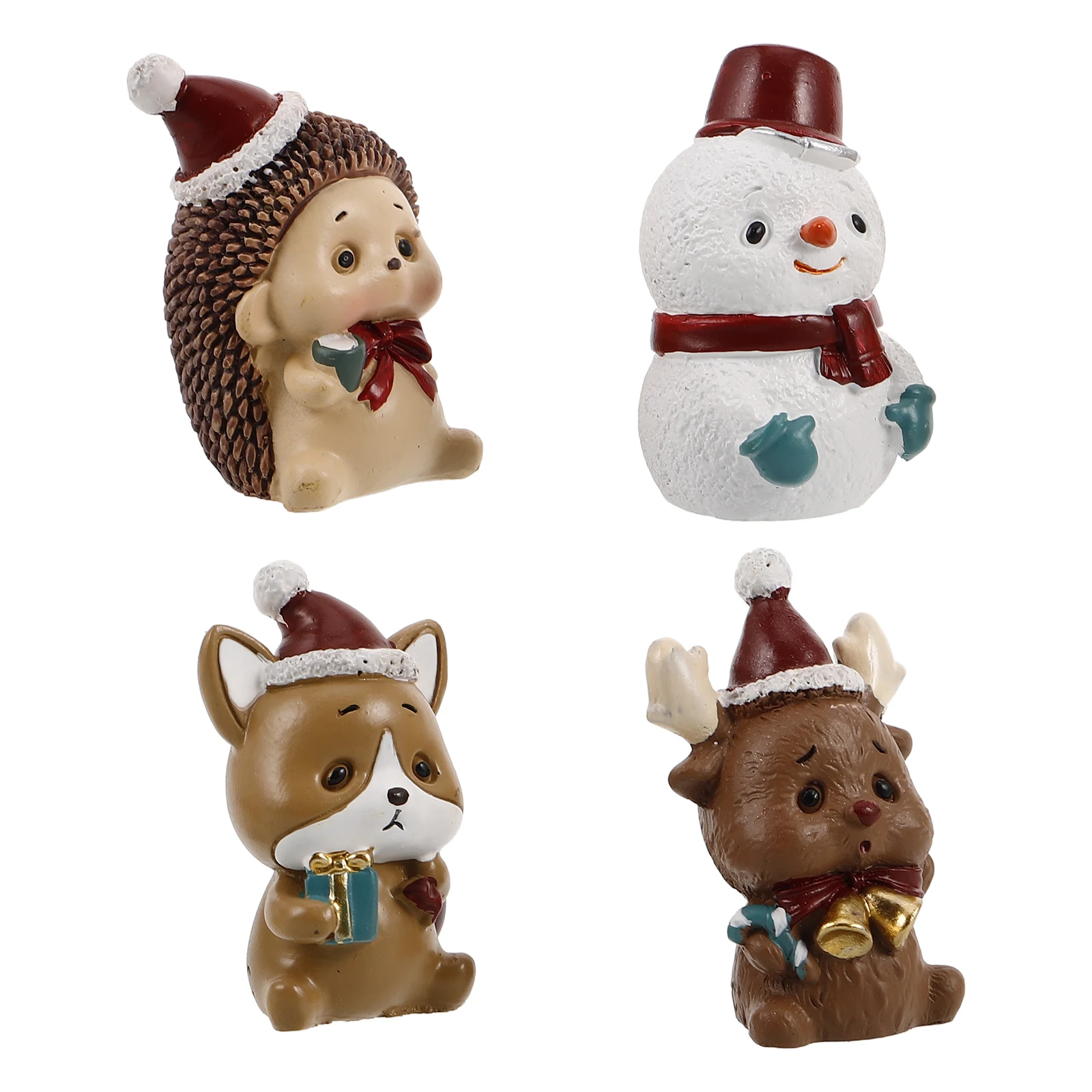 

4 Pcs Mini Resin Cartoon Animal Figurines Micro Landscape Decor RV Camping Table Christmas Ornaments Snowman Dog