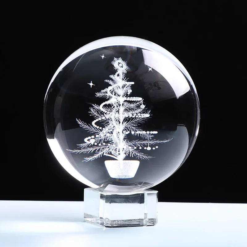 60/80MM 3D Christmas Santa orTree Crystal Ball  Glass Sphere Crystal Craft For Nice Gift Home Decor Birthday Christmas Gifts