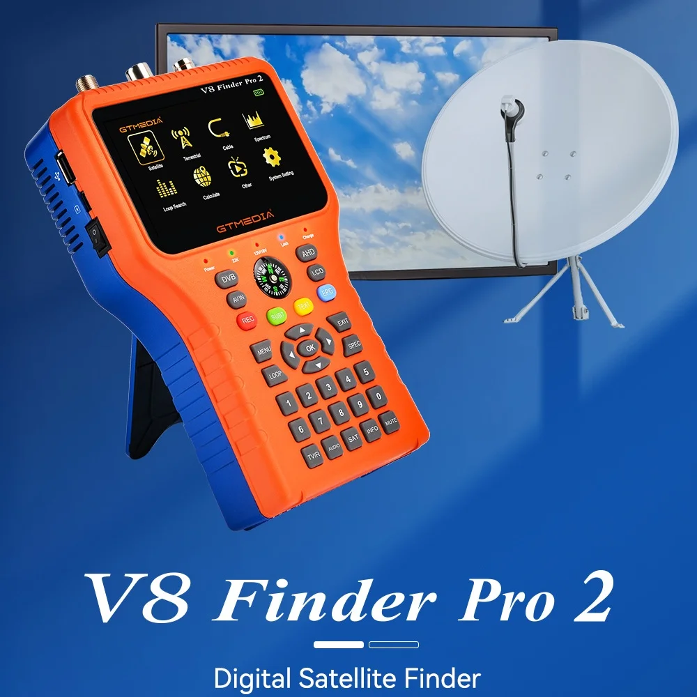 GTMEDIA V8 Finder Pro 2 Satellite Finder Meter DVB-S2/T2/Cable 4.3 Inch LCD Display 1080P,Type-c Port Satfinder