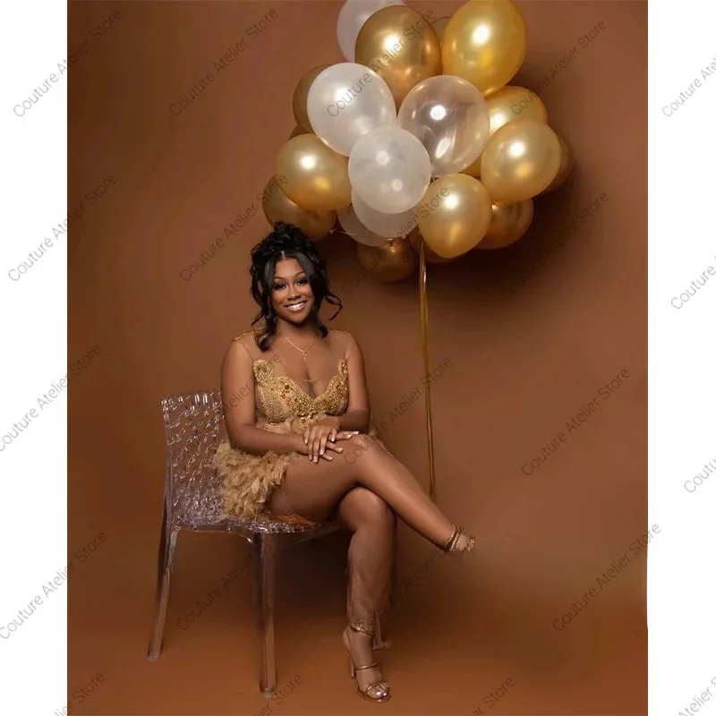 Vestido de fiesta con diamantes dorados y purpurina para niñas negras, cuentas brillantes, diamantes de imitación de cristal, fiesta de cumpleaños, cóctel, personalizado para personas mayores