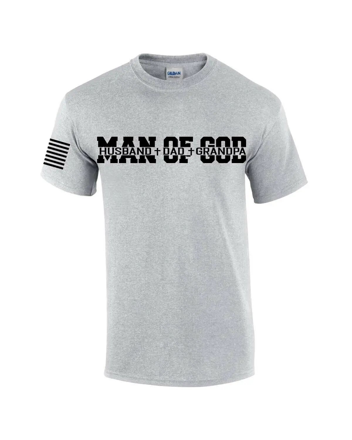 Man of God Dad Father Grandpa Mens Christian American Flag Sleeve T shirt