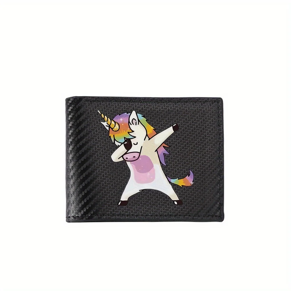 Rainbow unicorn dabbing pose happy cartoon Men's Wallets Simple Business Modern Stylish Printing Design Gifts For Father Boyfrie