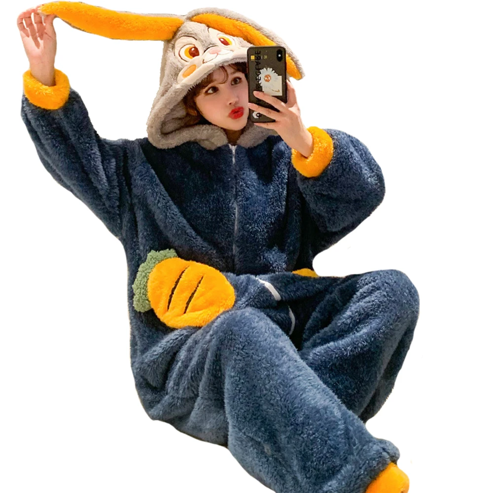 

Super Fluffy Thick Coral Fleece Rabbit Onesies Animal Cosplay Costumes Women's One-piece Pajamas Set Hooded Bodysuit Jumpsuits